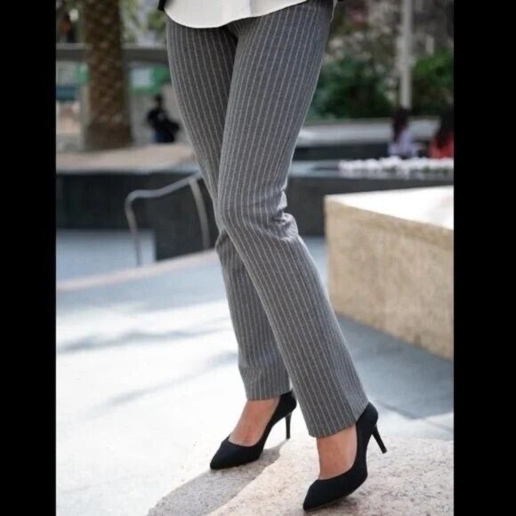 BETABRAND Straight Leg Classic Dress Work Pant Yoga Pant Gray Pinstripe L Long - Picture 5 of 16